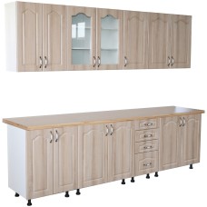 Bucatarie Zebra 260 cm din MDF Sonoma Mustata cu blat termoizolant crem